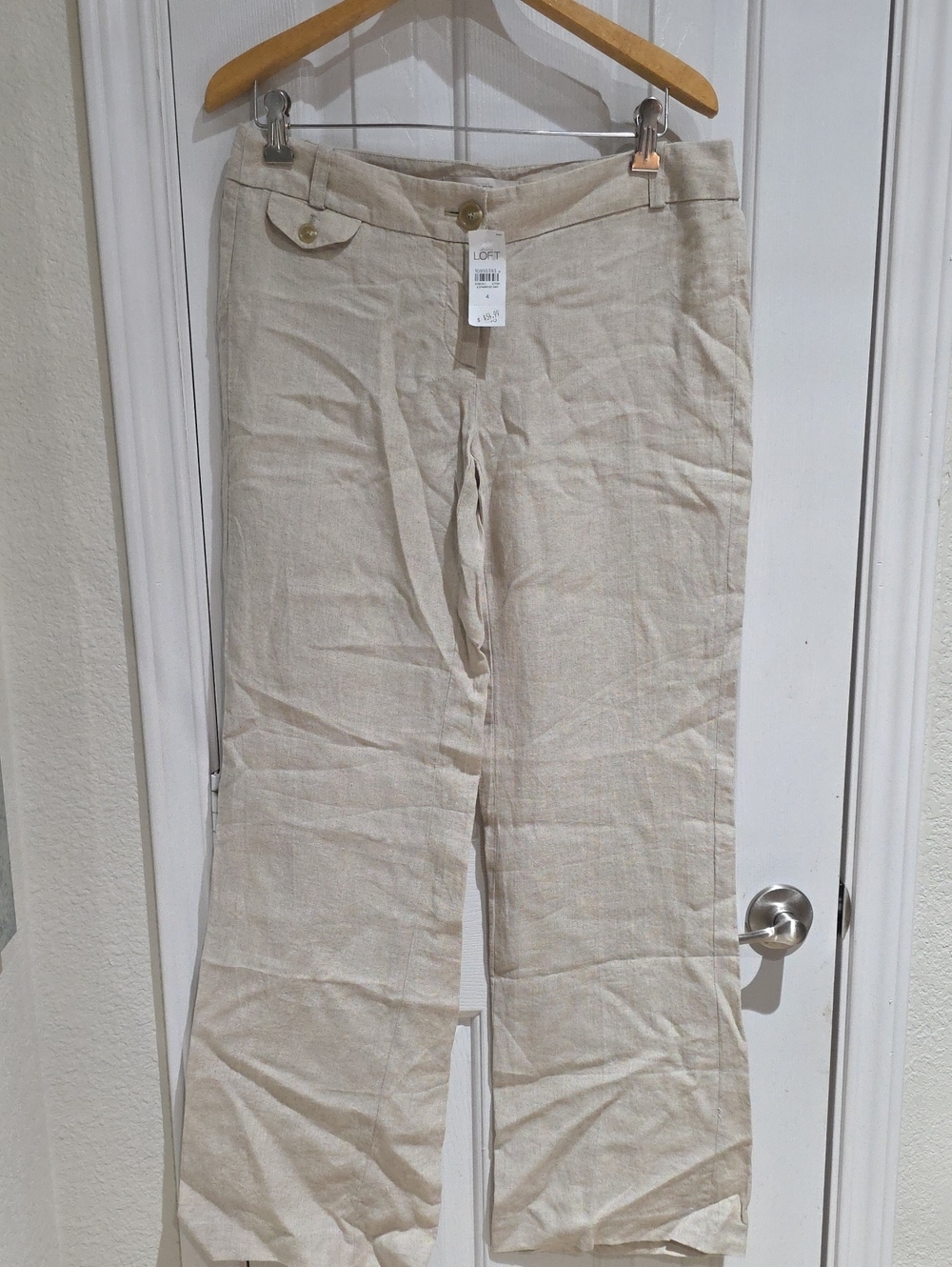 LOFT Beige Linen-Blend Wide Leg Pants